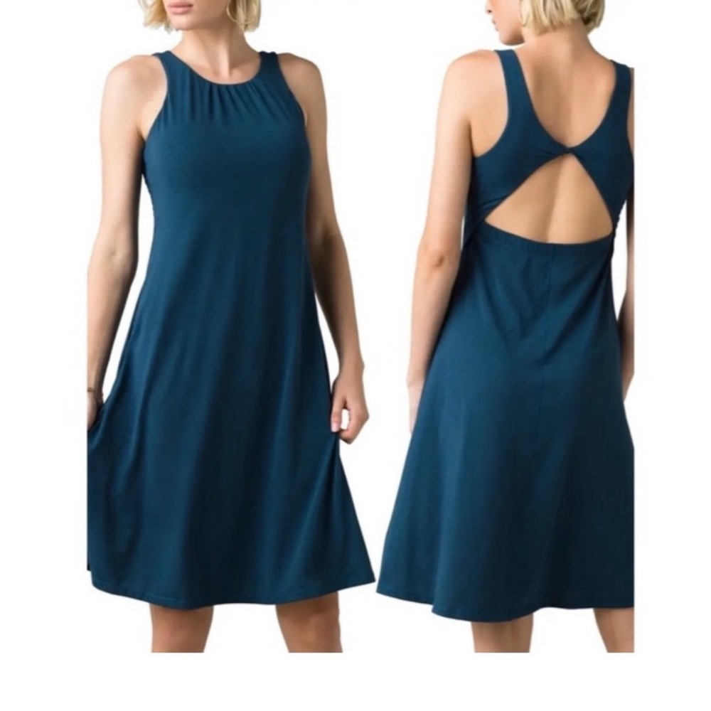 Sleeveless Teal Swing Dress with Twist Back
